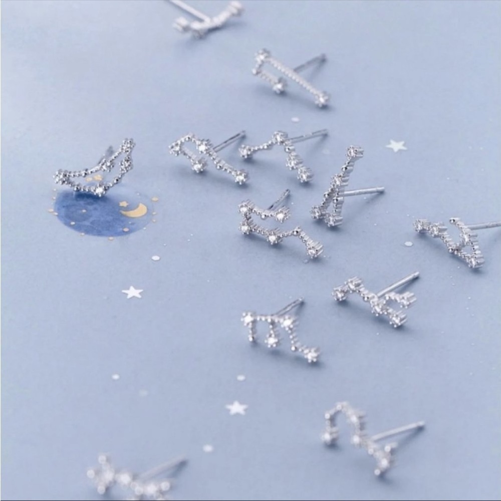 Aries Constellation Star Minimalist Astrology Zodiac Sign Silver Stud Earrings - Picture 3 of 9